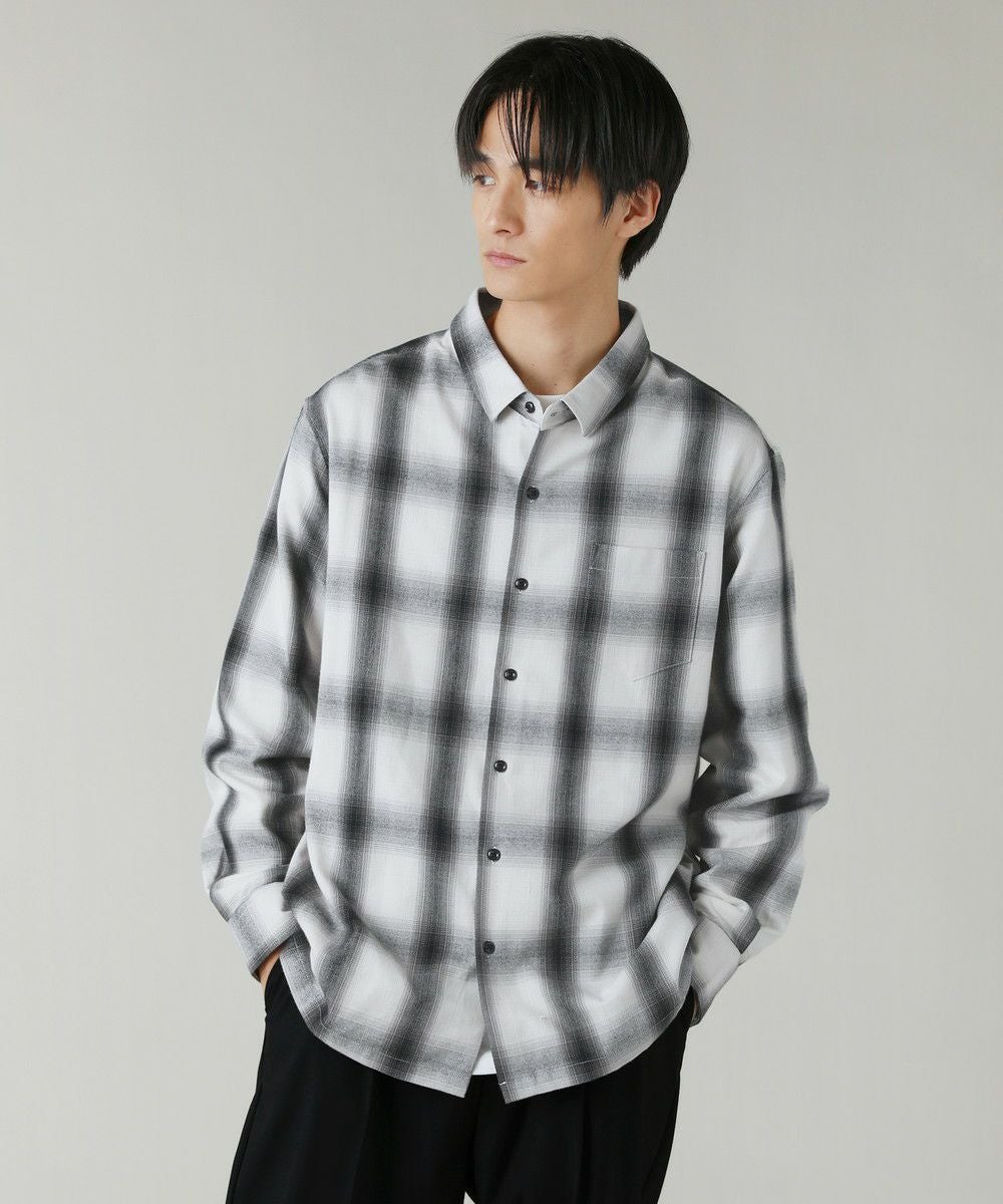 リラクシングシルエットオンブレチェックレギュラーカラー長袖