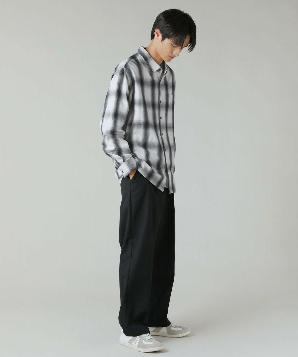 リラクシングシルエットオンブレチェックレギュラーカラー長袖