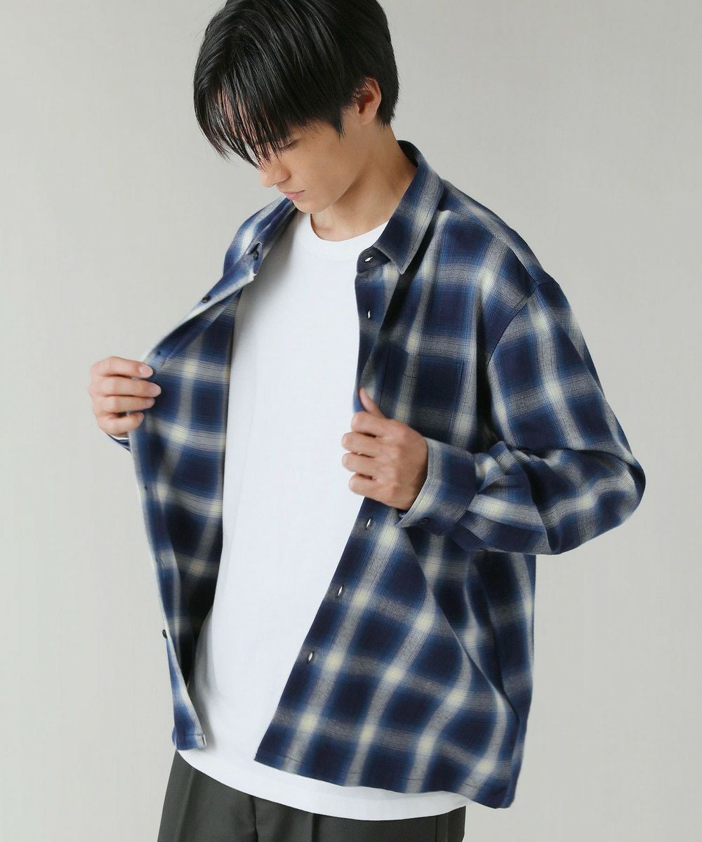 リラクシングシルエットオンブレチェックレギュラーカラー長袖