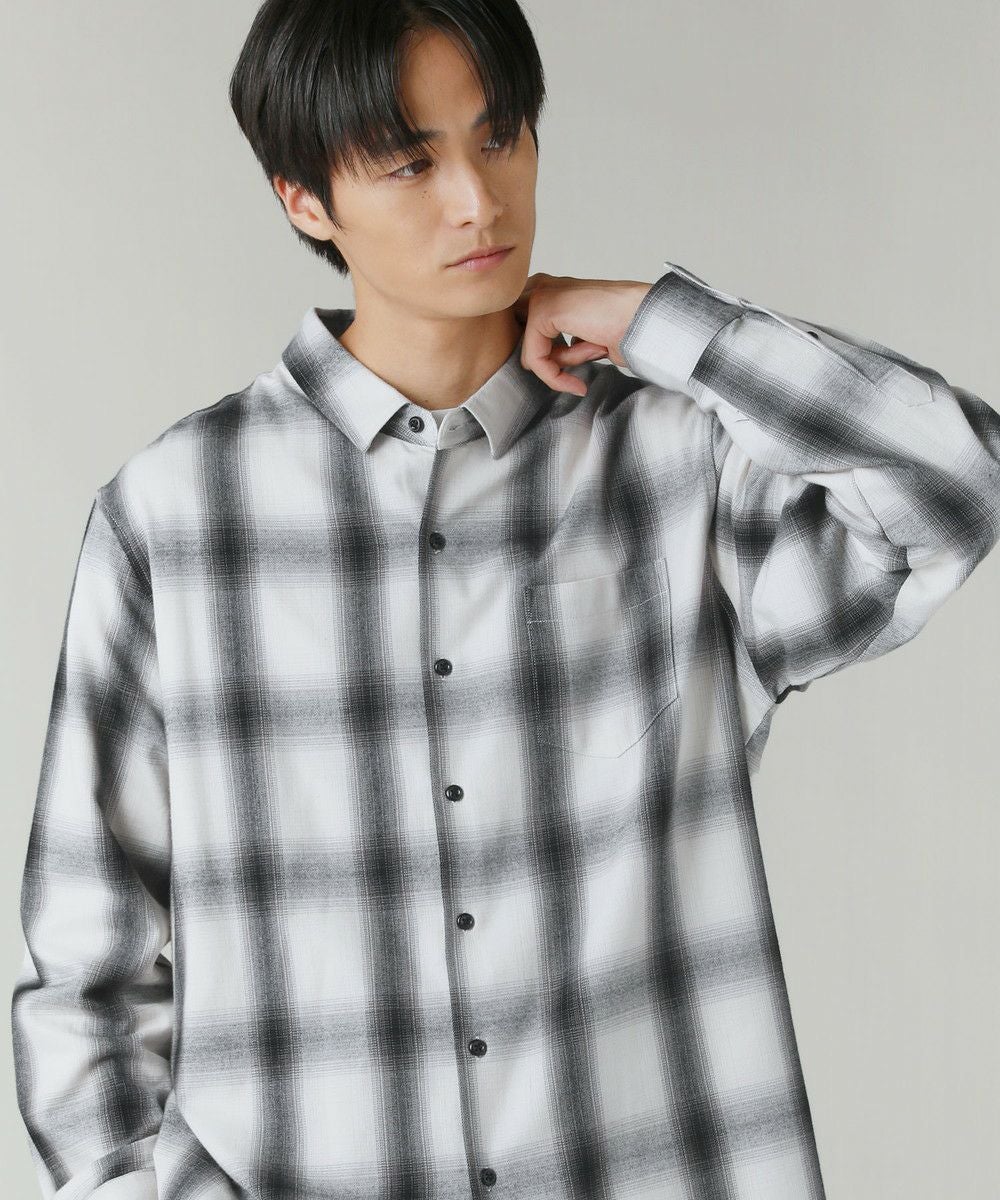 リラクシングシルエットオンブレチェックレギュラーカラー長袖
