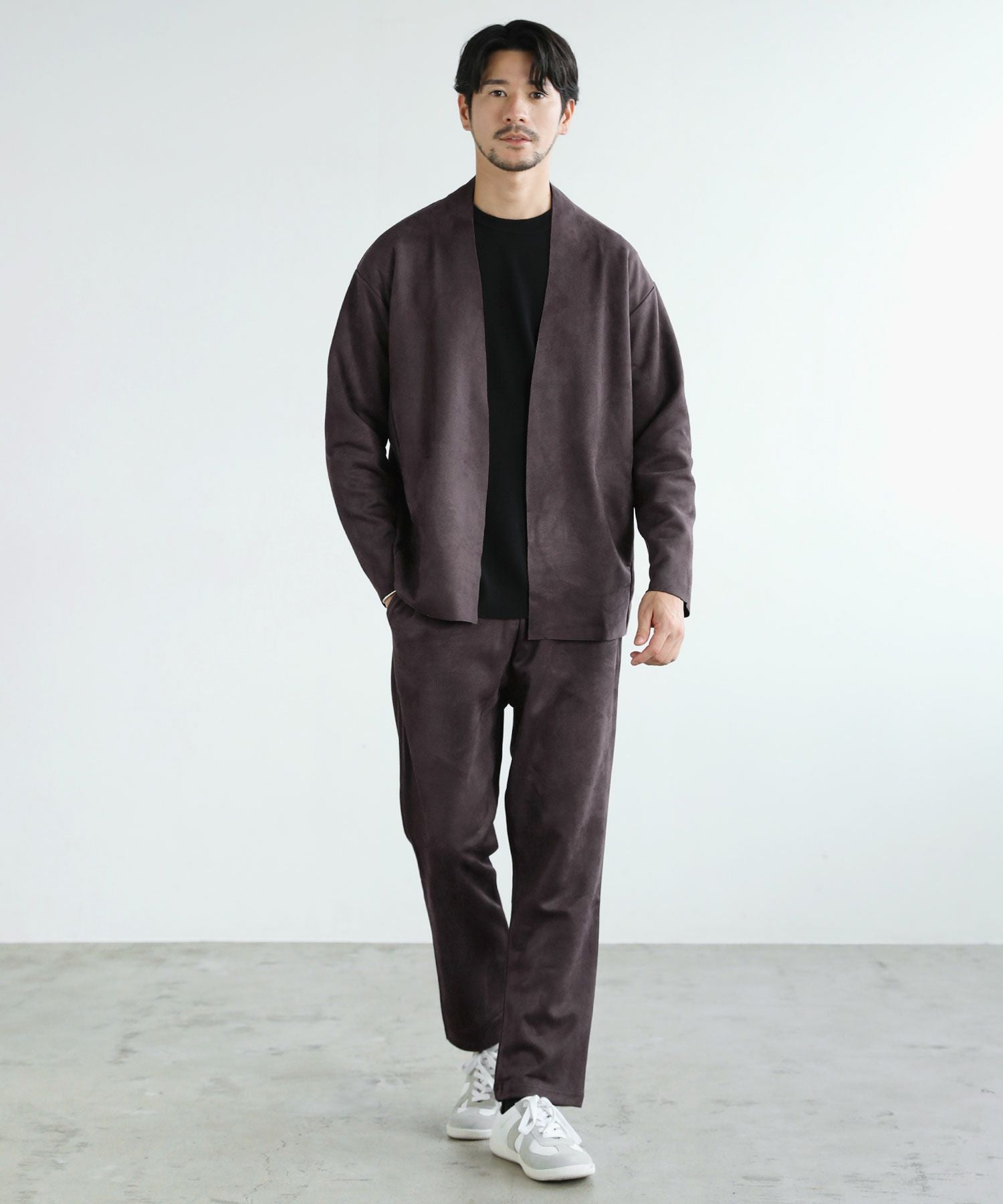 セットアップ 2点セット】ピーチスキンポンチノーカラーカーディガン