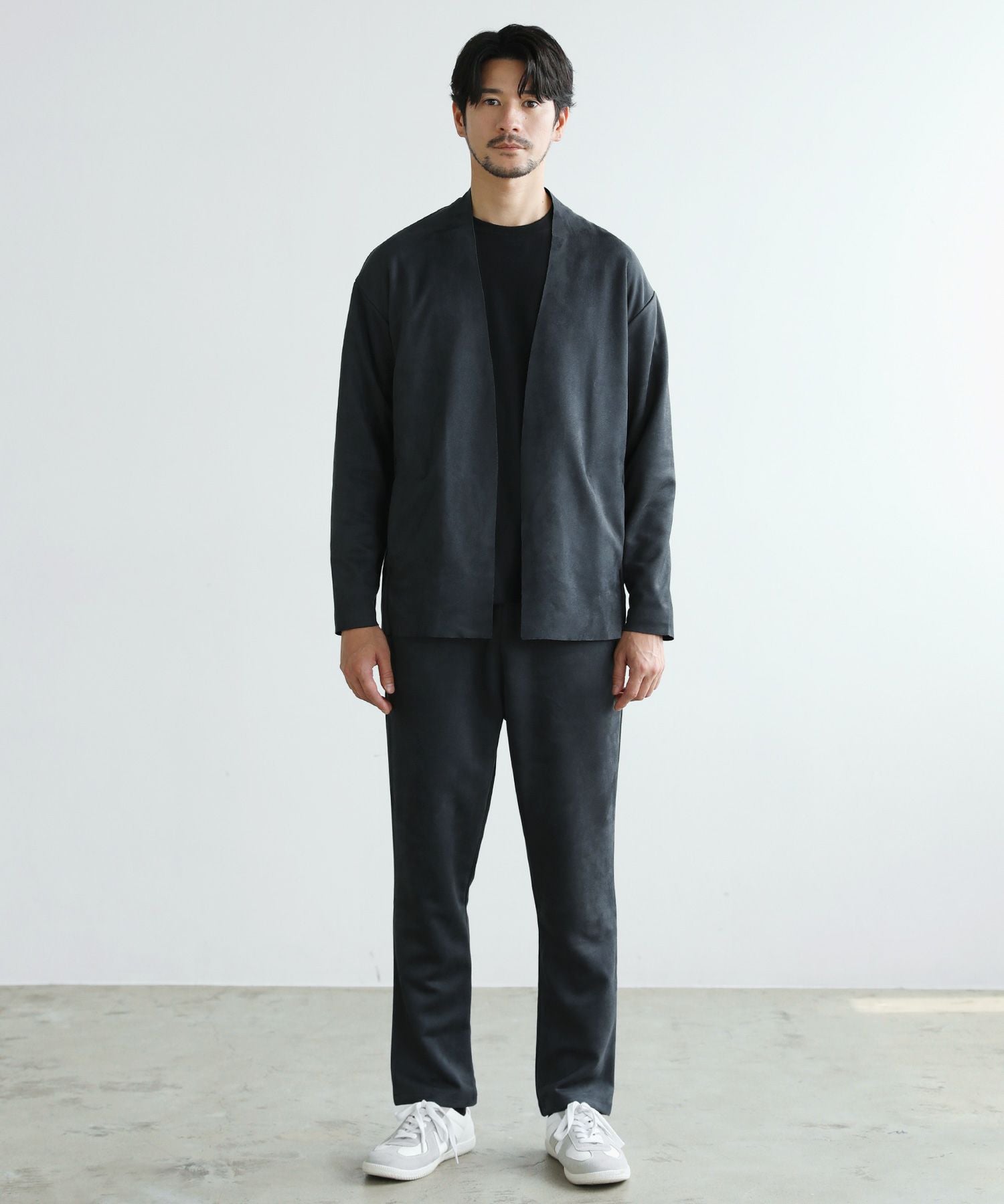 セットアップ 2点セット】ピーチスキンポンチノーカラーカーディガン