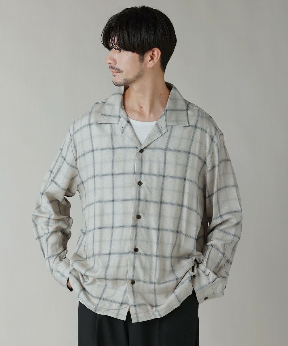 日本製西脇レーヨンオンブレチェックオープンカラー長袖シャツ