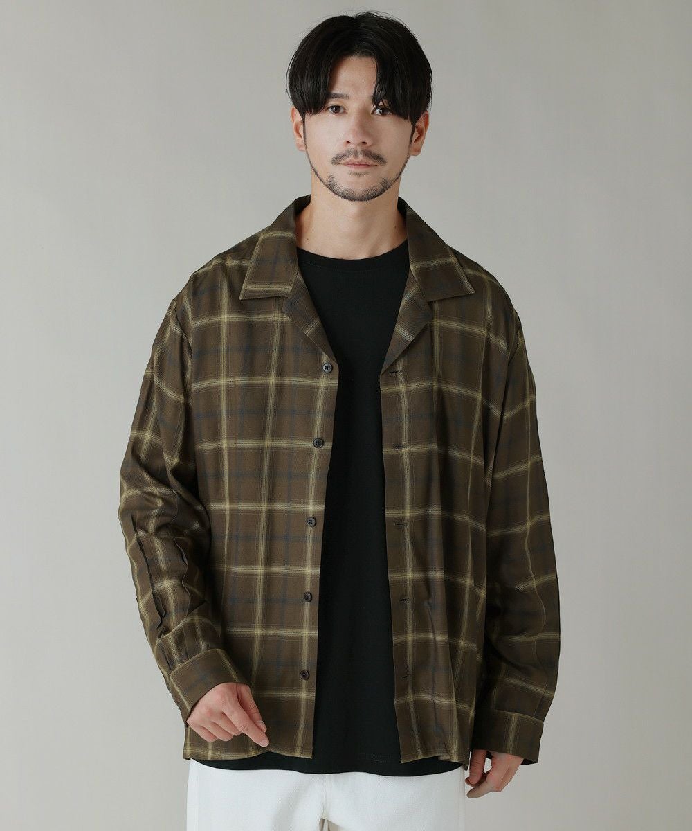 日本製西脇レーヨンオンブレチェックオープンカラー長袖シャツ