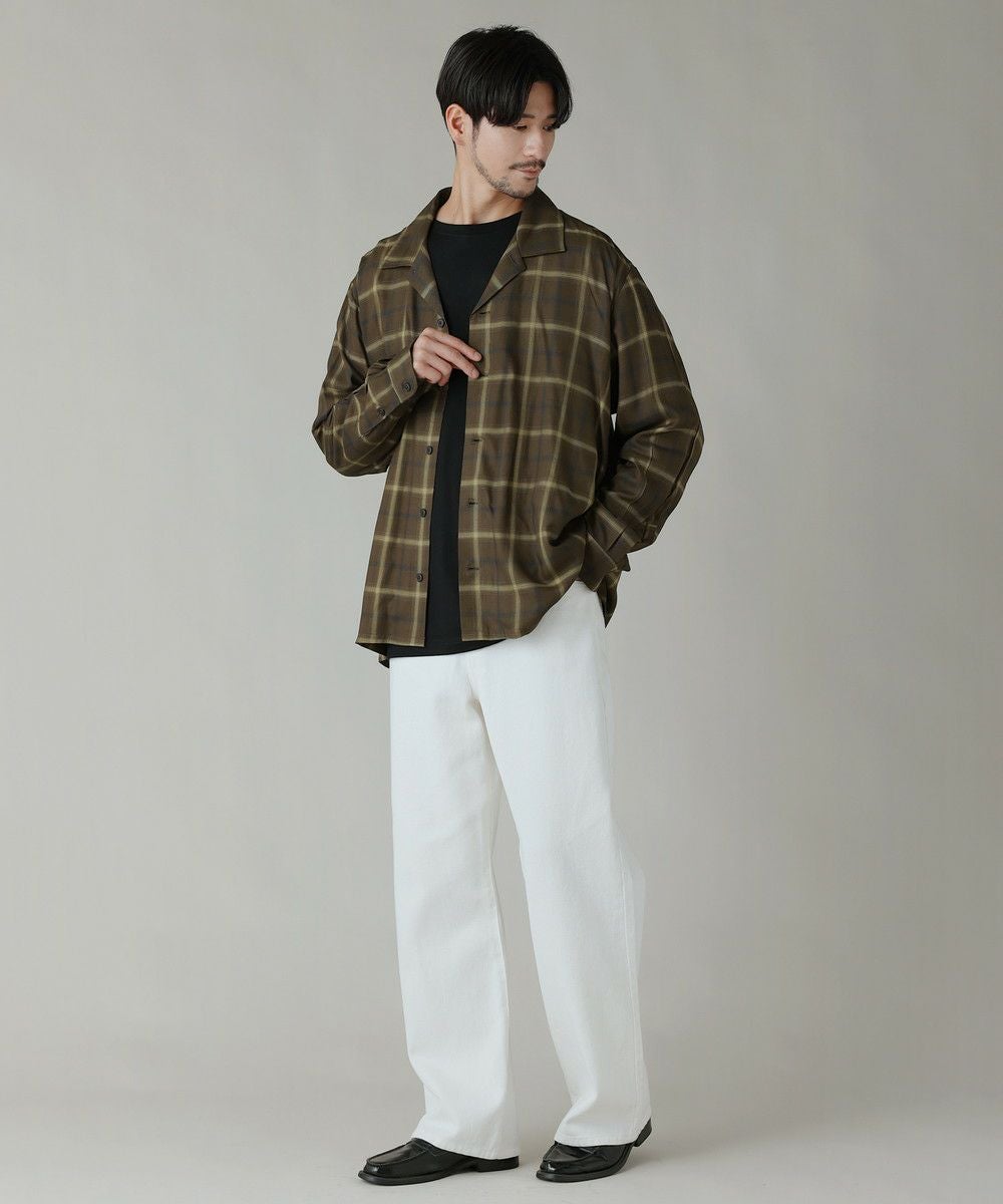 日本製西脇レーヨンオンブレチェックオープンカラー長袖シャツ