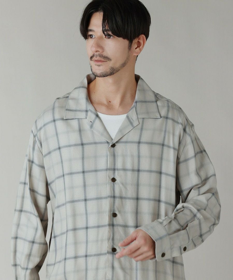 日本製西脇レーヨンオンブレチェックオープンカラー長袖シャツ