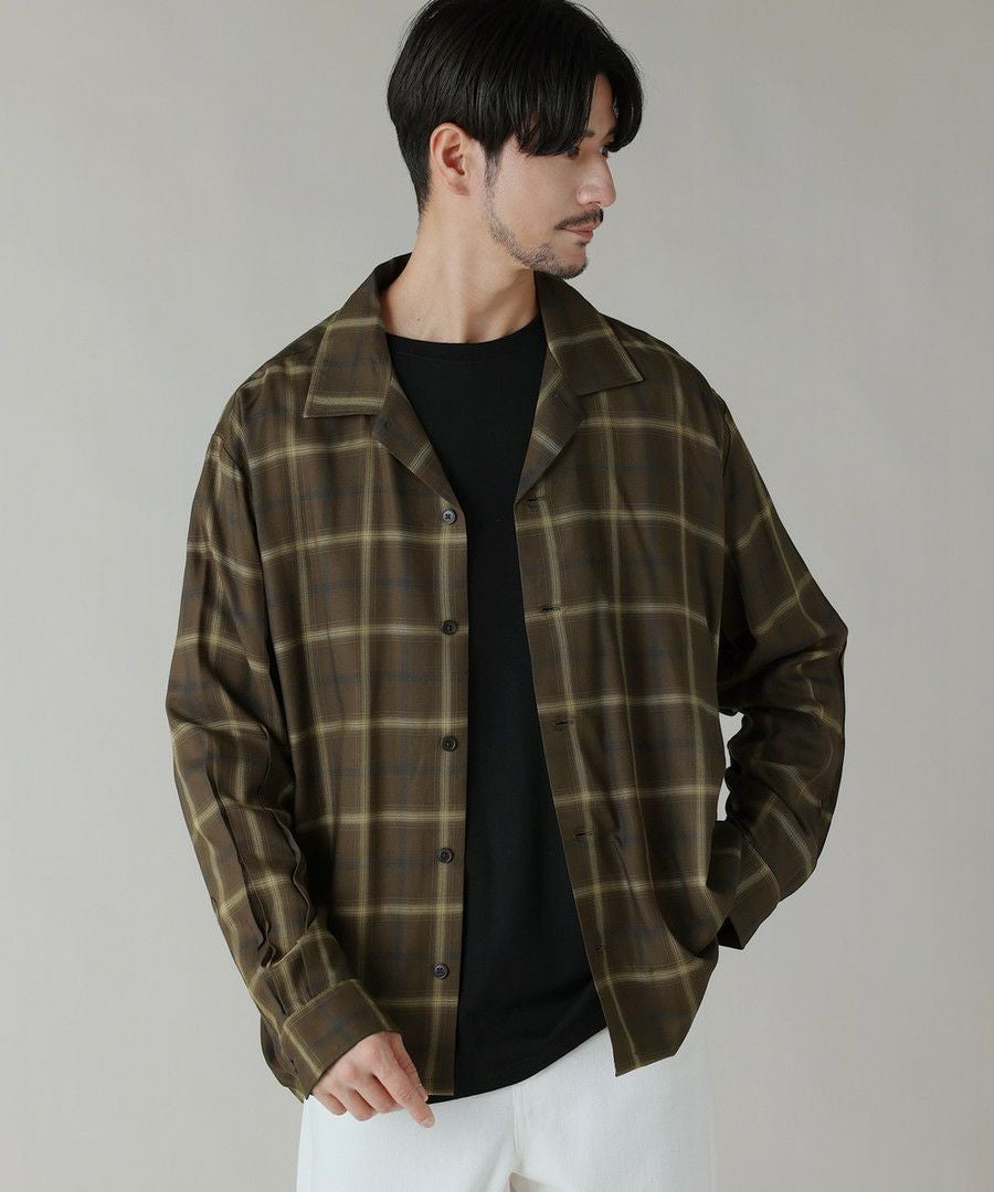 日本製西脇レーヨンオンブレチェックオープンカラー長袖シャツ