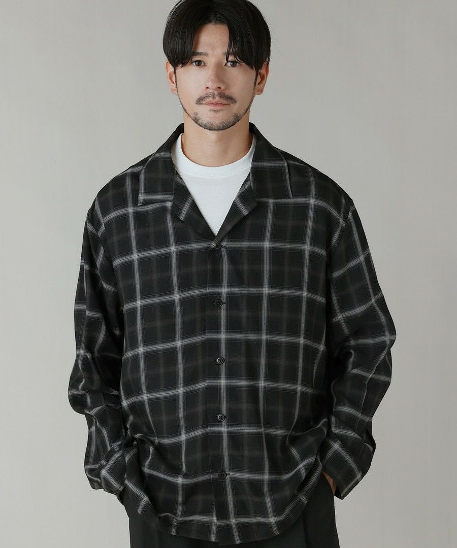 日本製西脇レーヨンオンブレチェックオープンカラー長袖シャツ