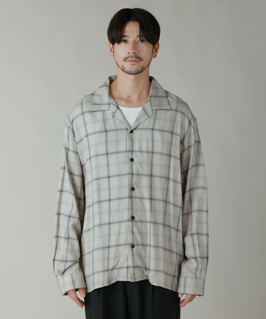 日本製西脇レーヨンオンブレチェックオープンカラー長袖シャツ