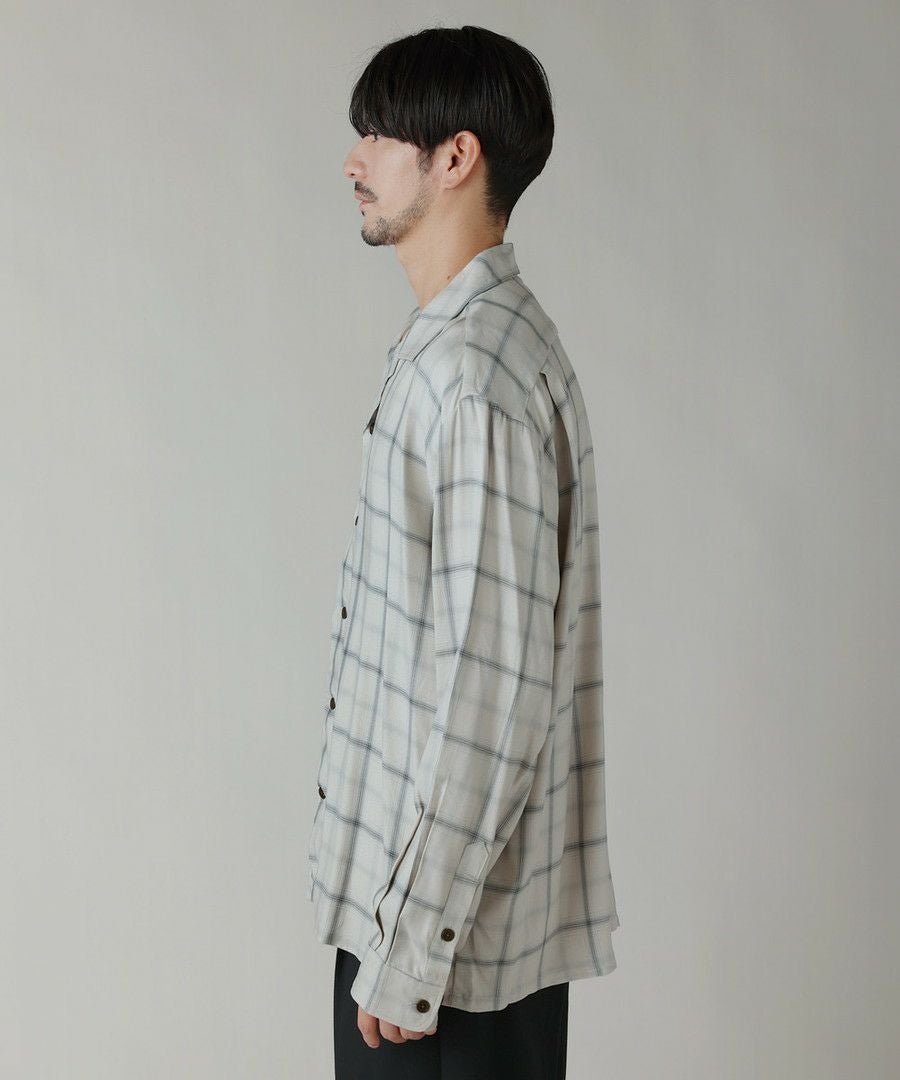 日本製西脇レーヨンオンブレチェックオープンカラー長袖シャツ