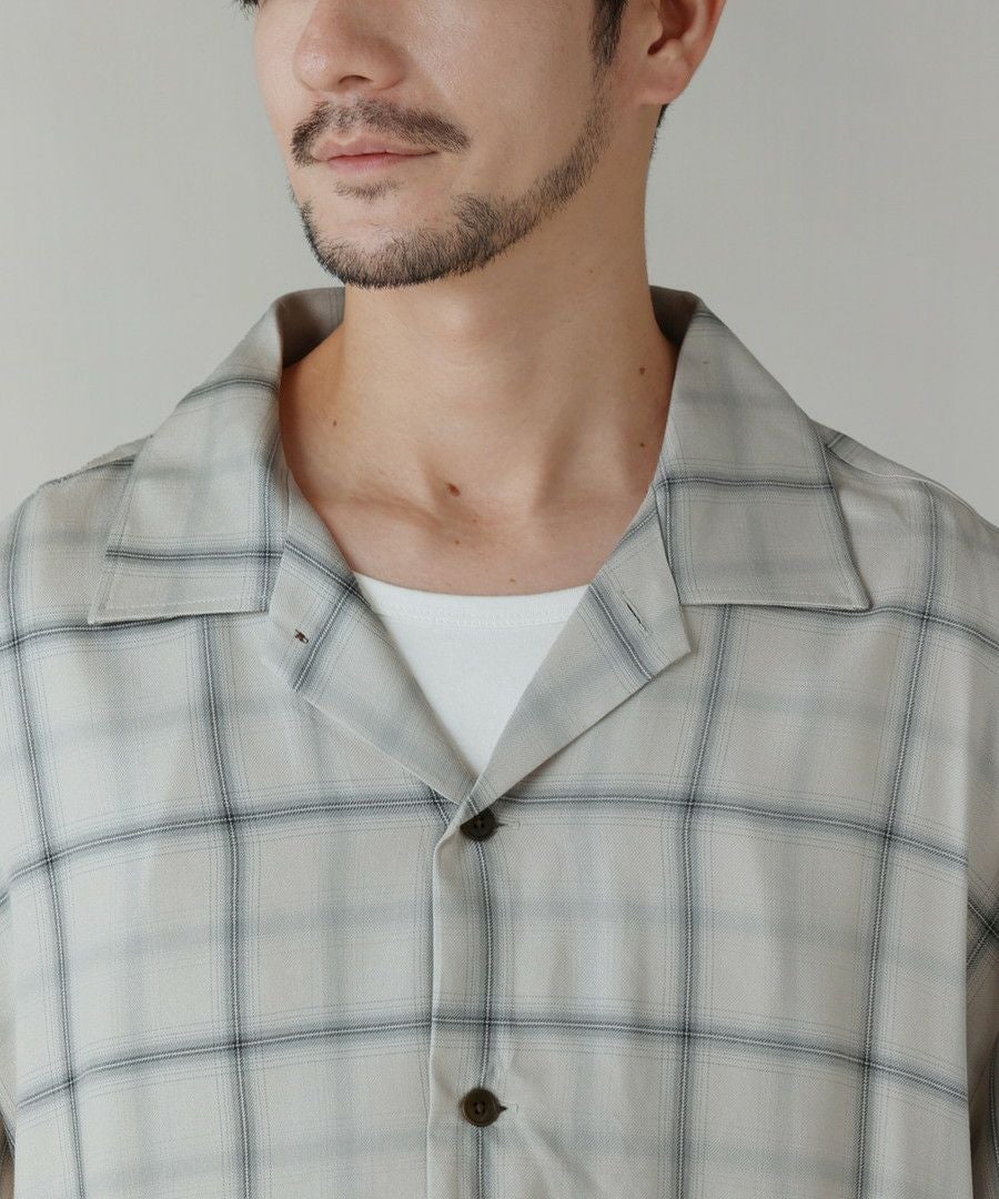 日本製西脇レーヨンオンブレチェックオープンカラー長袖シャツ