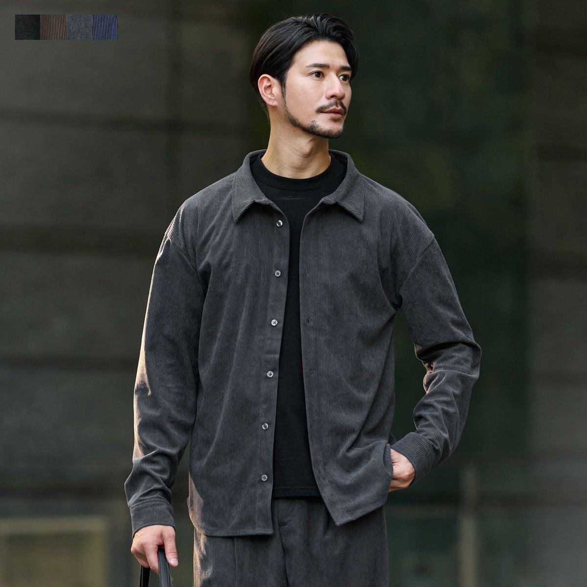 セットアップ対応】布帛コーデュロイレギュラーフィット長袖ボタン