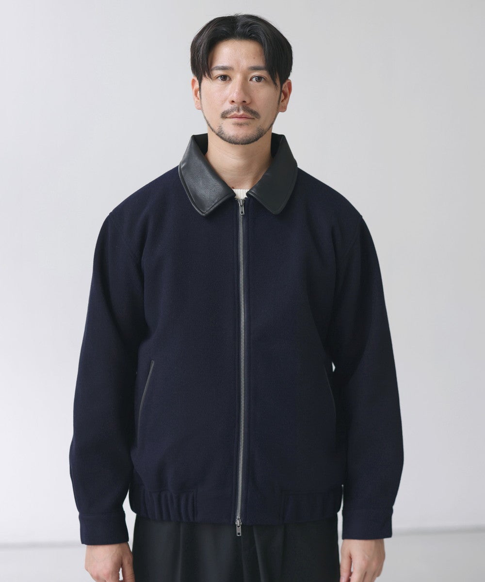 14AW シュプリーム ウール M-65 メルトン ジップ アップ コート L ウールライクメルトン襟PUレザー切り替えジップアップブルゾン