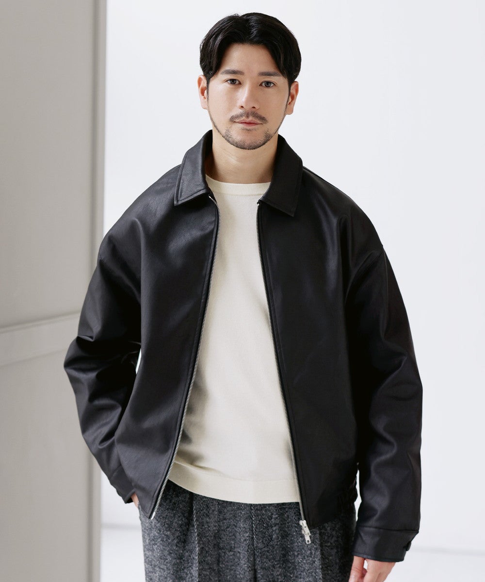 【ストロベリーシュガー】フライトジャケット L（ブラック） Essential Synthetic Leather Balloon Silhouette Zip Jacket | 【公式