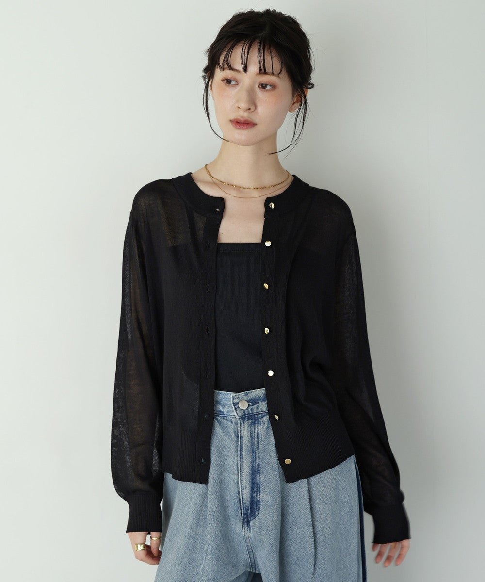 【geloさん専用】 NKNIT ボタン付きカーディガン ダークグレー shetila/UV/接触冷感/マシンウォッシャブル/ゴールドボタン