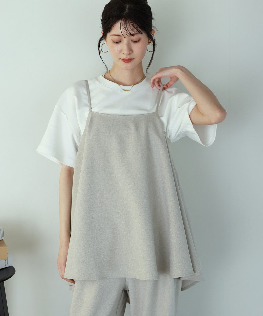 SHUSHU/TONG キャミソール グレー×ホワイト セットアップ対応】360度キレイ見え リネンタッチ キャミソール